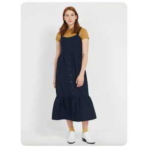 NWT Frank & Oak Navy Blue Sleeveless Button Down Ruffle Dress Midi Dress